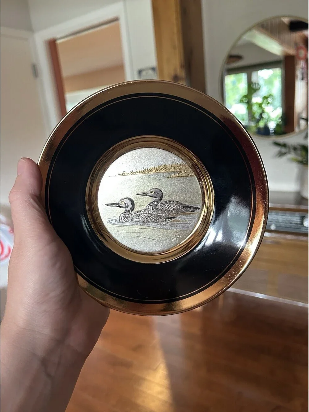 Vintage Dynasty Gallery Original Chokin Art Loon Plate 24KT Gold Trim 6.5